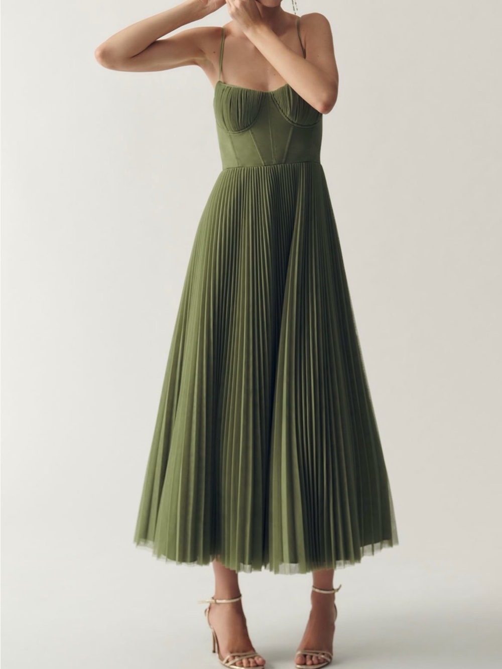 HUTCH AMARA CORSET PLEATED TULLE FIT & FLARE MIDI DRESS - Anthropologie